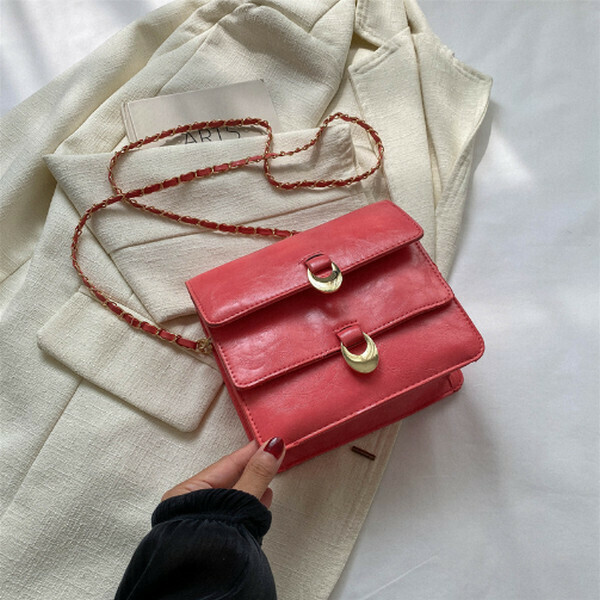 New retro solid color crossbody small square bag [rose red]