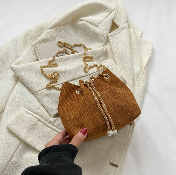 New drawstring chain bucket bag [khaki]