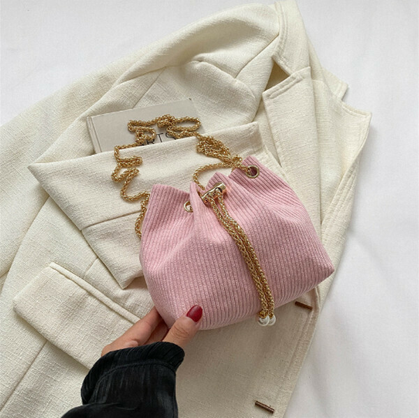 New style drawstring chain bucket bag [pink]