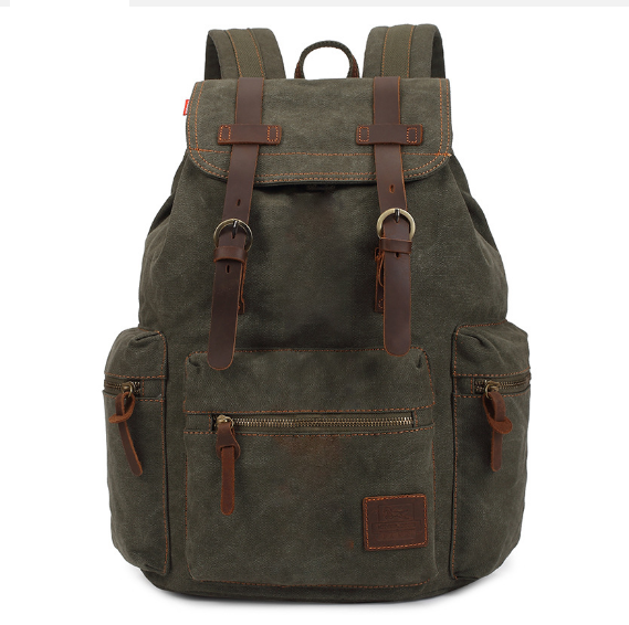 Hot recommended canvas backpack for men and women, casual backpack [military green]