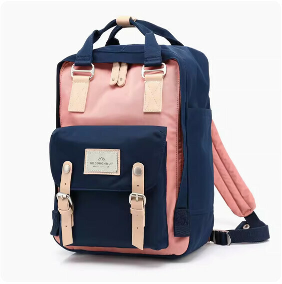 Popular fashion donut backpack, computer backpack, student school bag [Pink with sapphire blue (standard size)]