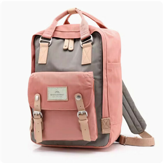 Popular fashion donut backpack, computer backpack, student school bag [grey with pink (standard size)]
