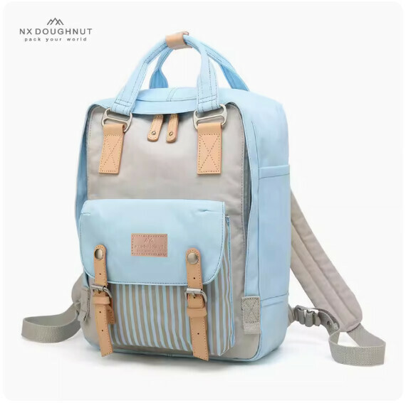 Popular fashion donut backpack, computer backpack, student school bag [Stone*Blue Lotus (Striped Standard Size)]