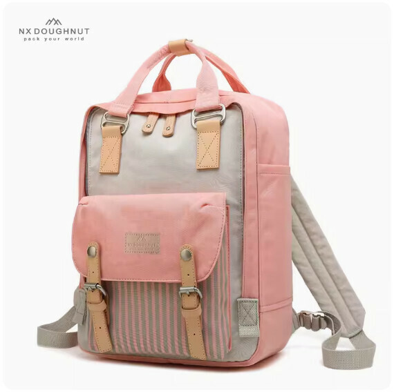Popular fashion donut backpack, computer backpack, student school bag [Stone*Coral Pink (Striped Standard Size)]