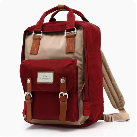 Popular fashionable donut backpack, computer backpack, student school bag [Hazelnut*burgundy (standard size)]