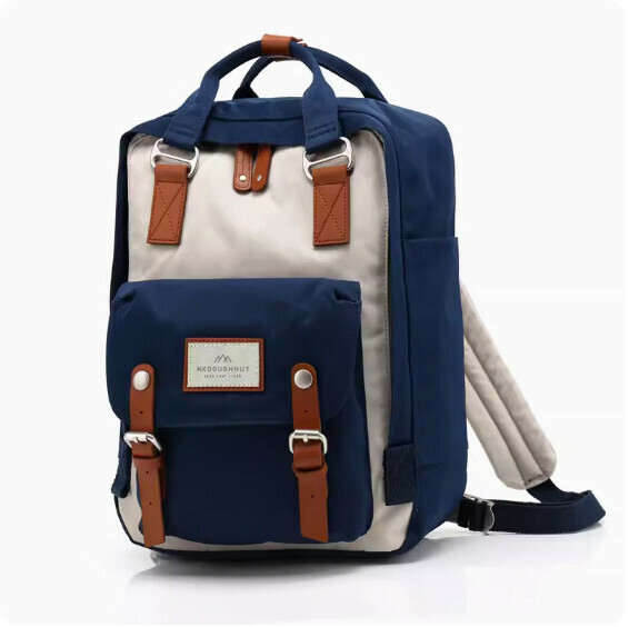 Popular fashion donut backpack, computer backpack, student school bag [Ivory with sapphire blue (standard size)]