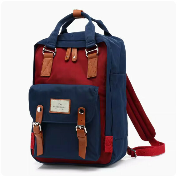 Popular fashion donut backpack, computer backpack, student school bag [burgundy*sapphire blue (standard size)]