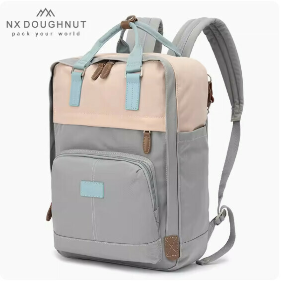 Popular fashion donut backpack, computer travel backpack, student school bag [MY coconut gray* cantaloupe (large size)]