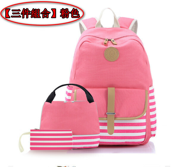 Popular trendy backpacks, travel backpacks, student bags, computer bags, hiking backpacks [three-piece set] pink