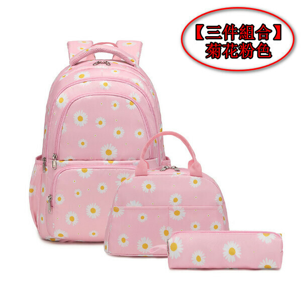Popular trendy backpacks, travel backpacks, student bags, computer bags, hiking backpacks [three-piece set] chrysanthemum pink