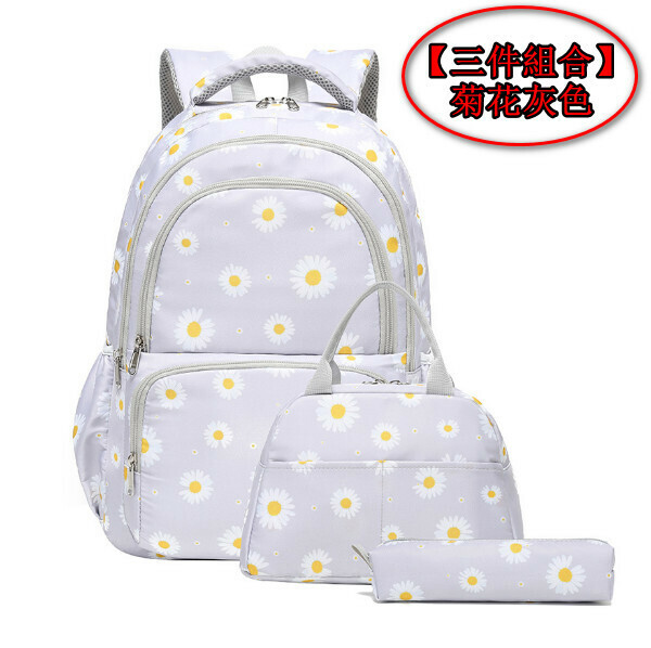 Popular trendy backpacks, travel backpacks, student bags, computer bags, hiking backpacks [three-piece set] chrysanthemum gray