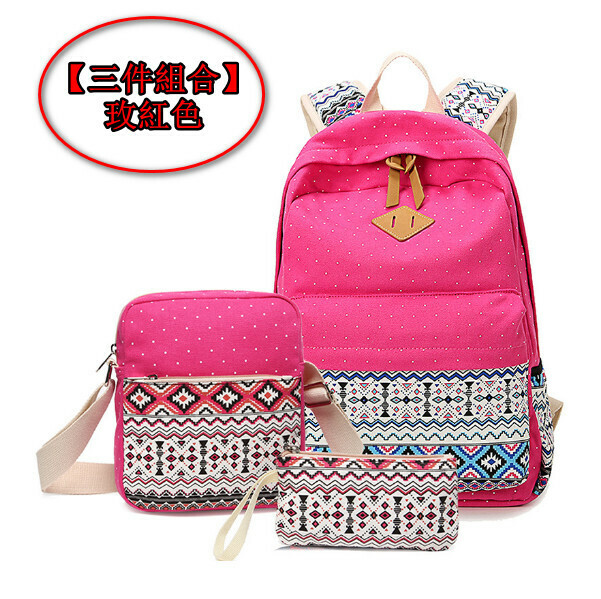 Popular trendy backpacks, travel backpacks, student bags, computer bags, hiking backpacks [three-piece set] rose red