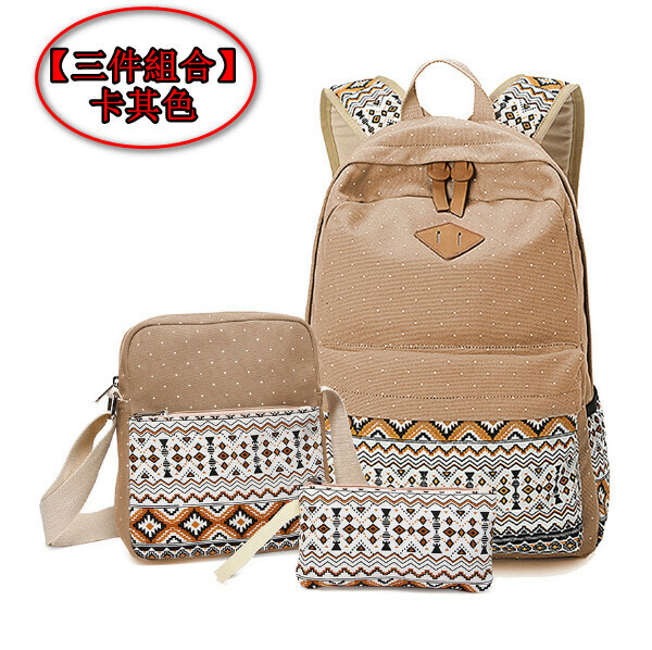 Popular trendy backpacks, travel backpacks, student bags, computer bags, hiking backpacks [three-piece set] khaki