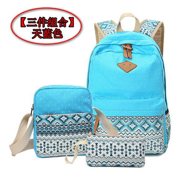 Popular trendy backpacks, travel backpacks, student bags, computer bags, hiking backpacks [three-piece set] sky blue