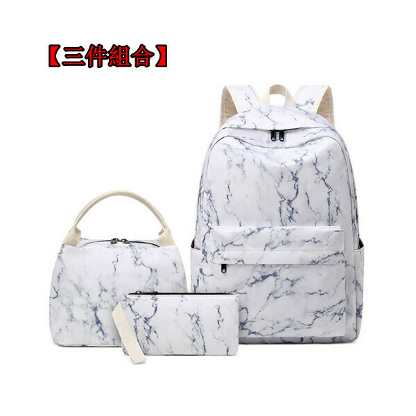 Popular trendy backpacks, travel backpacks, student schoolbags, computer bags, hiking backpacks [three-piece set] (marble pattern flower)