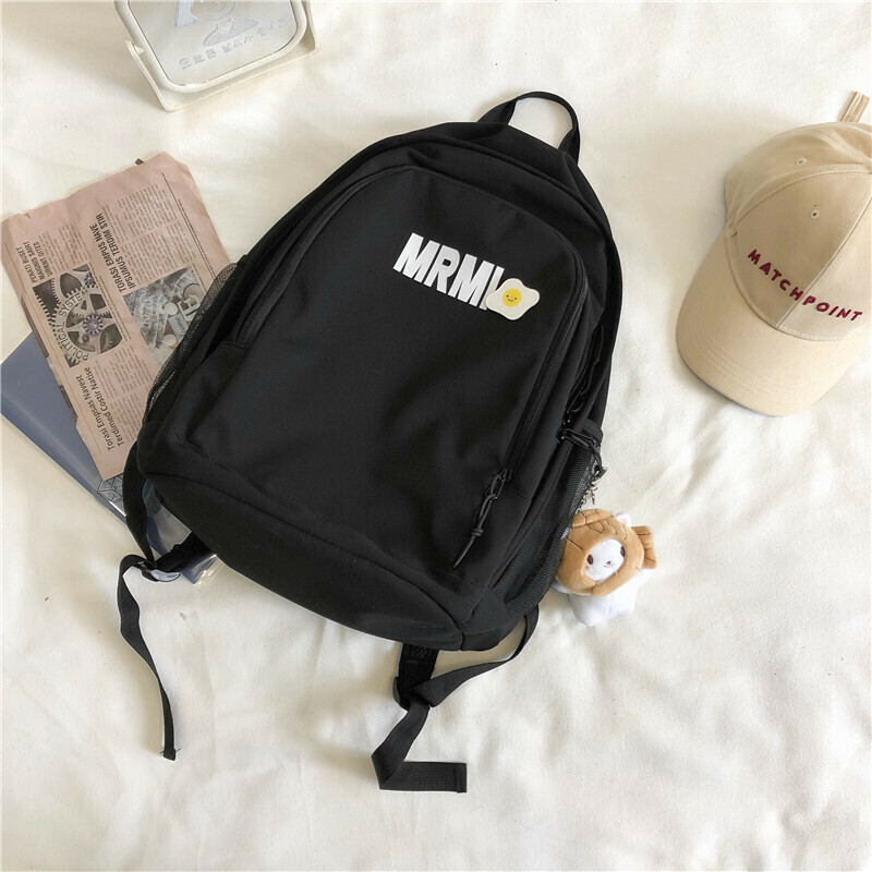 New large-capacity travel outdoor backpack and computer bag (black [with silk roasted fish pendant + poached egg badge])