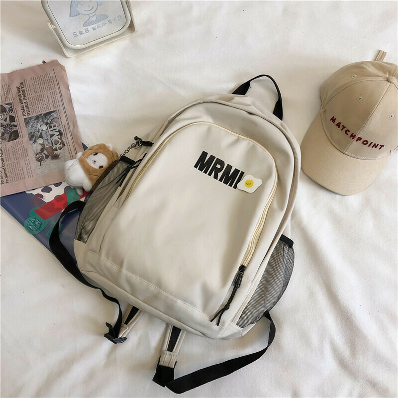 New large-capacity travel outdoor backpack and computer bag (white [with silk roasted fish pendant + poached egg badge])