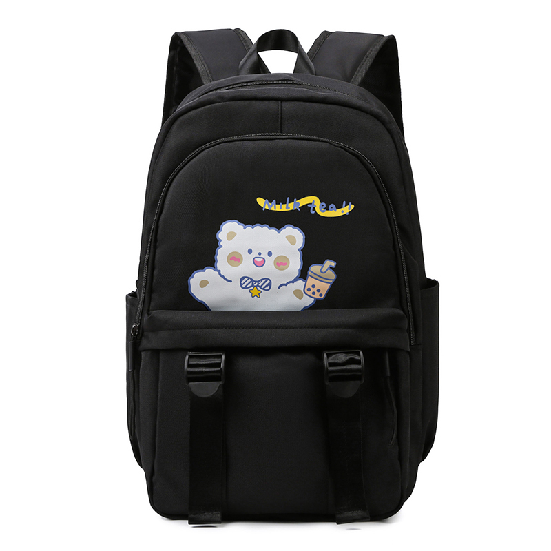 New Large Capacity Travel Outdoor Backpack Computer Bag (Black-Milk Tea Bear-Large)