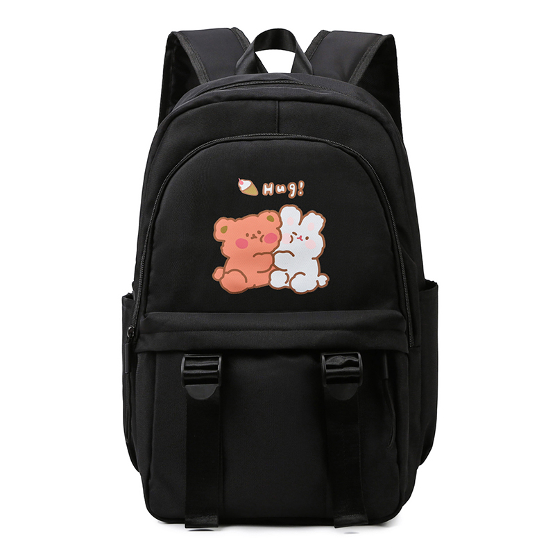 New Large Capacity Travel Outdoor Backpack Computer Bag (Black-Bear Hug Rabbit-Large)
