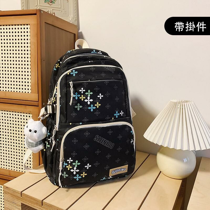 New Large Capacity Travel Outdoor Backpack School Bag Backpack (Black [With Little Fat Bear Pendant])