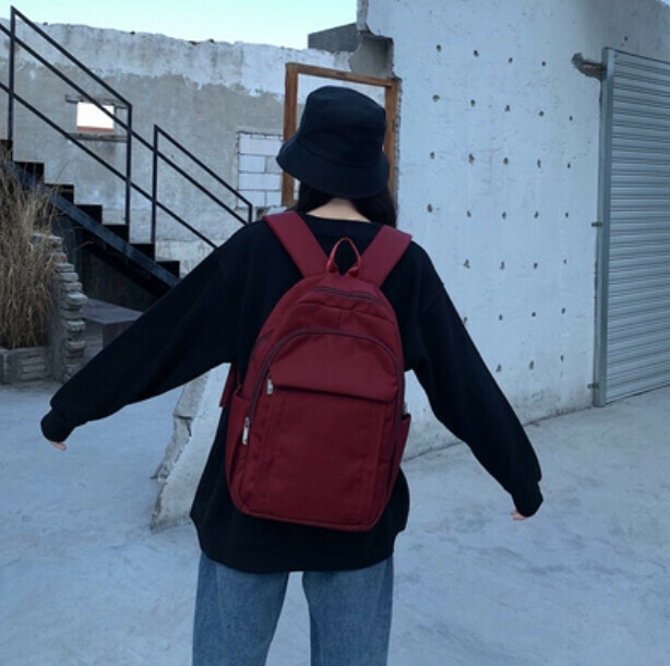 New niche Korean high school backpack (burgundy (small size) can hold 14-inch computer)