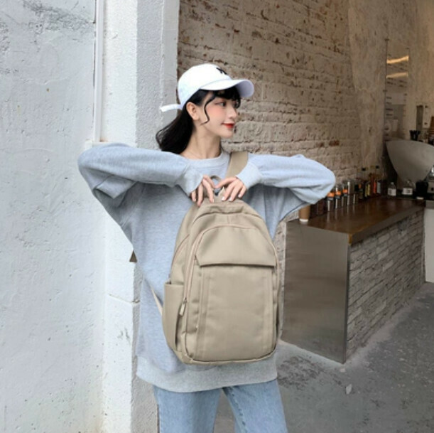 New niche Korean high school backpack (khaki (small size) can hold 14-inch computer)