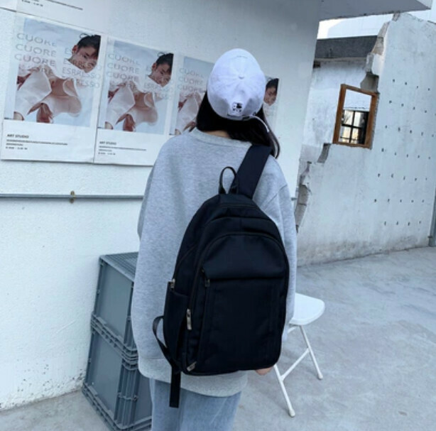 New niche Korean high school backpack (black (small size) can hold 14-inch computer)