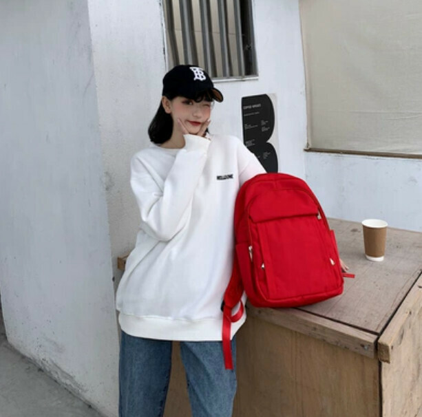 New niche Korean high school backpack (big red (small size) can hold 14-inch computer)