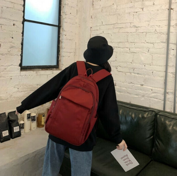 New niche Korean high school backpack (burgundy (large size) can hold a 15.6-inch computer)