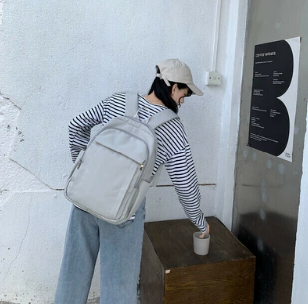 New niche Korean high school backpack (grey (large size) can hold 15.6-inch computer)