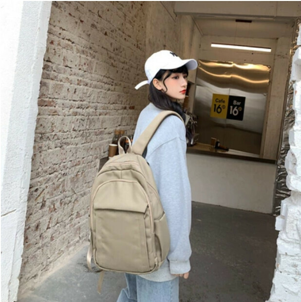 New niche Korean high school backpack (khaki (large size) can hold a 15.6-inch computer)