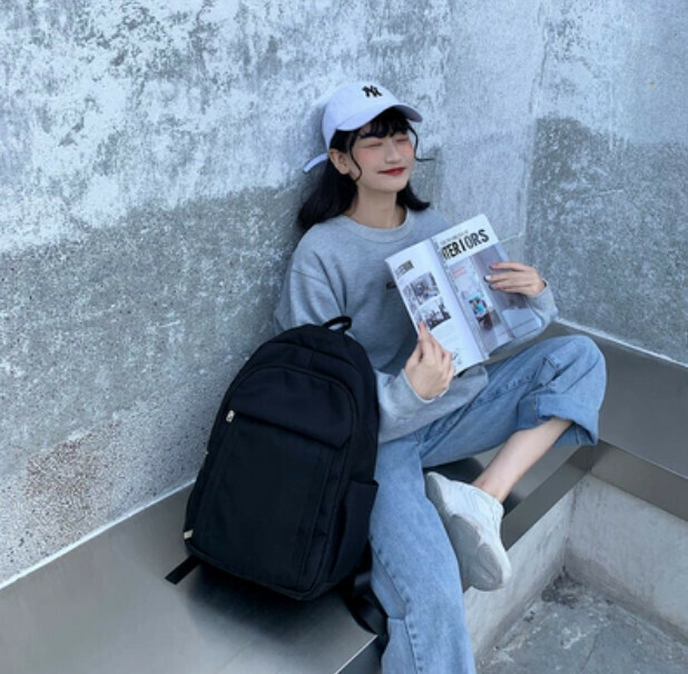 New niche Korean high school backpack (black (large size) can hold 15.6-inch computer)