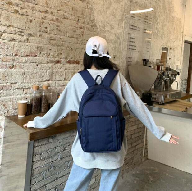New niche Korean high school backpack (blue (large size) can hold 15.6-inch computer)