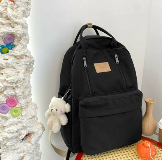 New style backpack for women (black with blush bear pendant)
