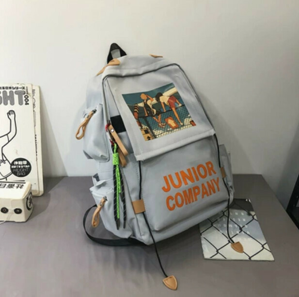 New large-capacity trendy backpack for high school students (grey with hook pendant)