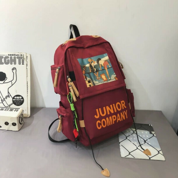 New large-capacity trendy backpack for high school students (red with hook pendant)