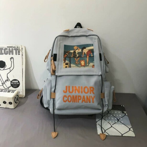 New large-capacity trendy backpack for high school students (grey without pendants)
