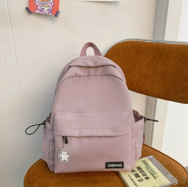 New simple and versatile small backpack for women (pink with 1 badge)