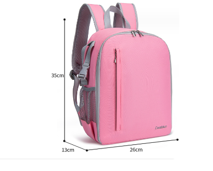 New solid color nylon camera bag (CN small pink (1 camera, 6 lenses + 14-inch notebook))