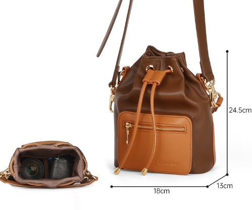 New style portable single-eye cross-body camera bag (brown top camera bag (1 camera, 1 lens + detachable partition + selected fabric))