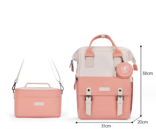 New color matching camera backpack (pink small size (1 camera, 2 lenses + 14-inch computer + upper and lower compartments + independent compartment + side access))