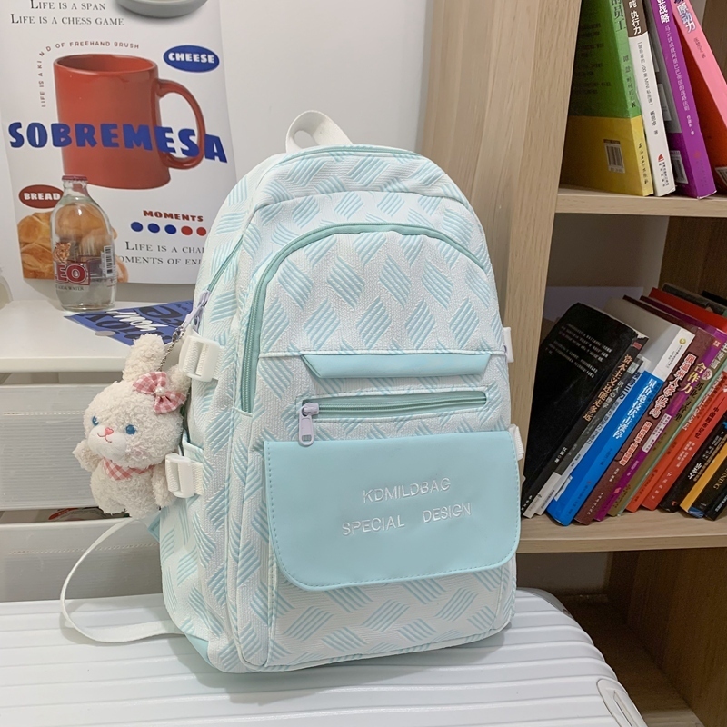 New large-capacity travel outdoor backpack school bag backpack (blue [with blue-eyed rabbit pendant])