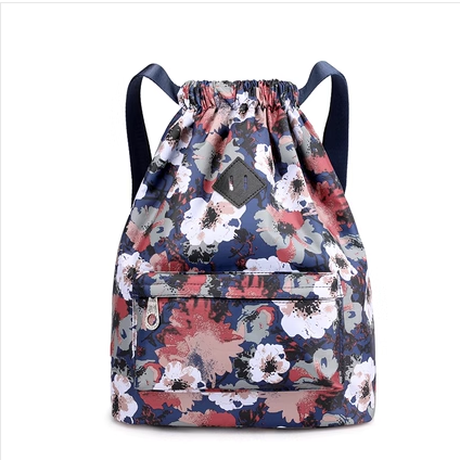 New Oxford Cloth Drawstring Pocket Backpack for Women Lightweight Nylon Sports Travel Large Capacity Travel Bag [Ink Flower]