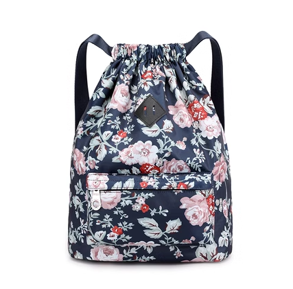 New Oxford Cloth Drawstring Pocket Backpack for Women Lightweight Nylon Sports Travel Large Capacity Travel Bag [Korean Style Bouquet]