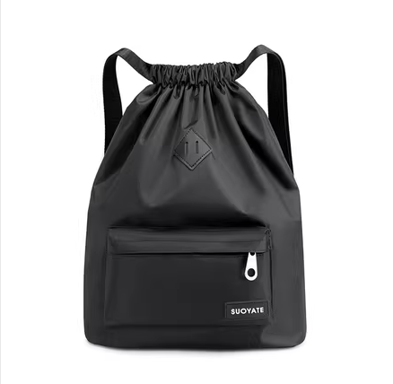 New Oxford Cloth Drawstring Pocket Backpack for Women Lightweight Nylon Sports Travel Large Capacity Travel Bag [Black]