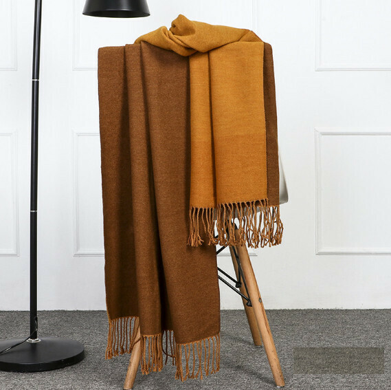 熱賣加厚保暖雙面圍巾（姜黃咖啡）（尺寸：200*70cm）