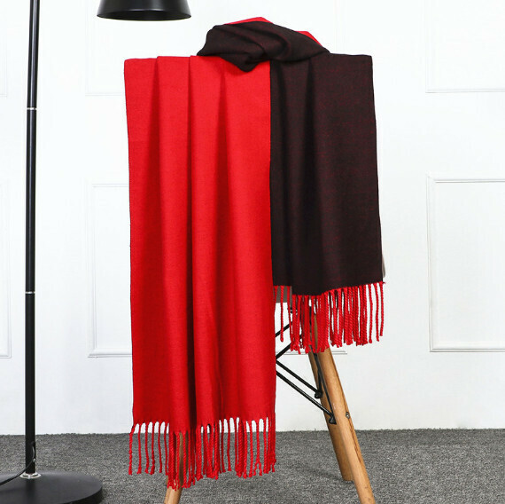 熱賣加厚保暖雙面圍巾（紅色黑色）（尺寸：200*70cm）