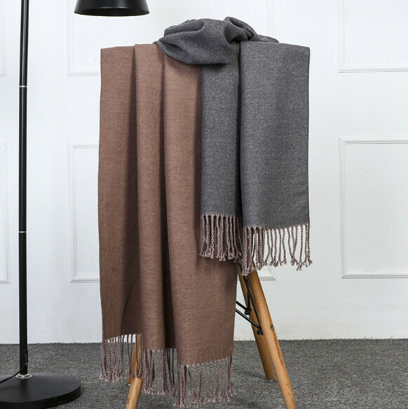 熱賣保暖加厚雙面圍巾（卡其深灰）（尺寸：200*70cm）