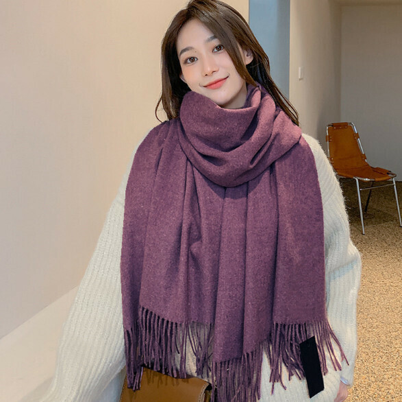 熱賣保暖加厚純色羊絨圍巾（深紫色）（尺寸：200*70cm）