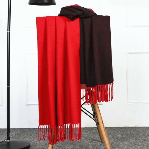爆款保暖加厚雙面圍巾（紅色黑色）（尺寸：200*70cm）